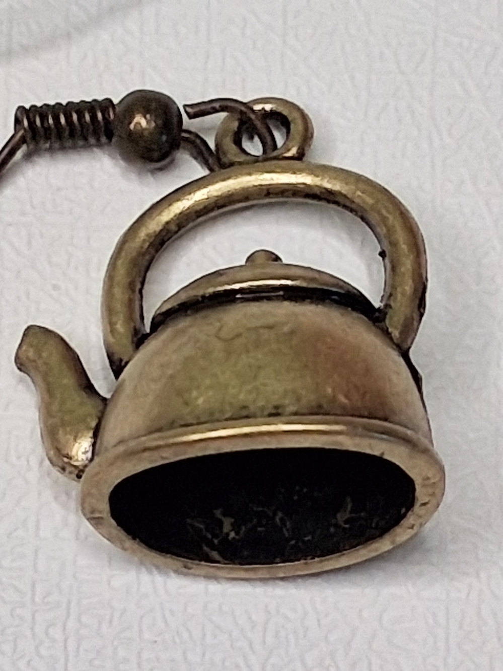 Antique Brass Teapot Dangle Earrings - Women Jewelry - Picture 3 of 5